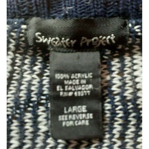 Sweater Project Cardigan Sweater Open Front Blue White Long Sleeve Size Large - Picture 6 of 6
